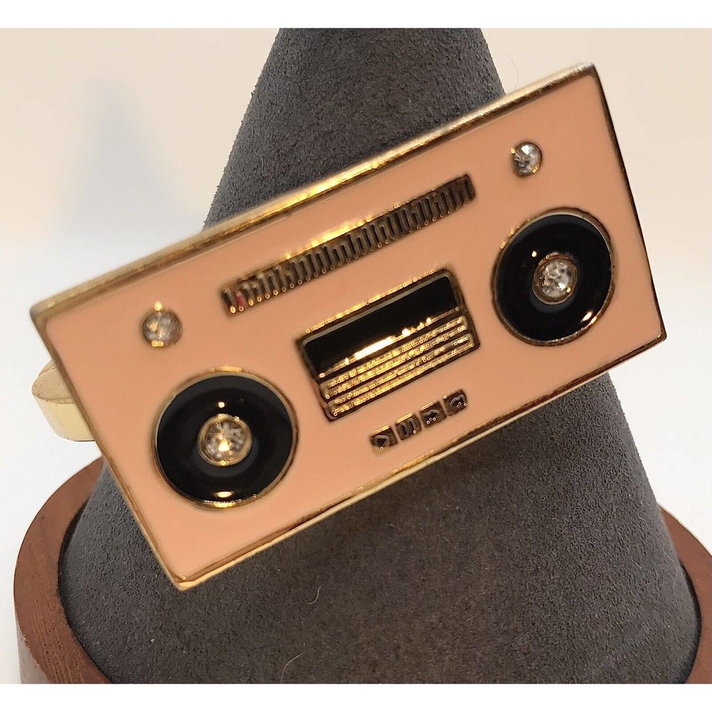 Kate Spade Jazz Things Up BoomBox Bangle Bracelet Hinge Signed Pink Gold Tone